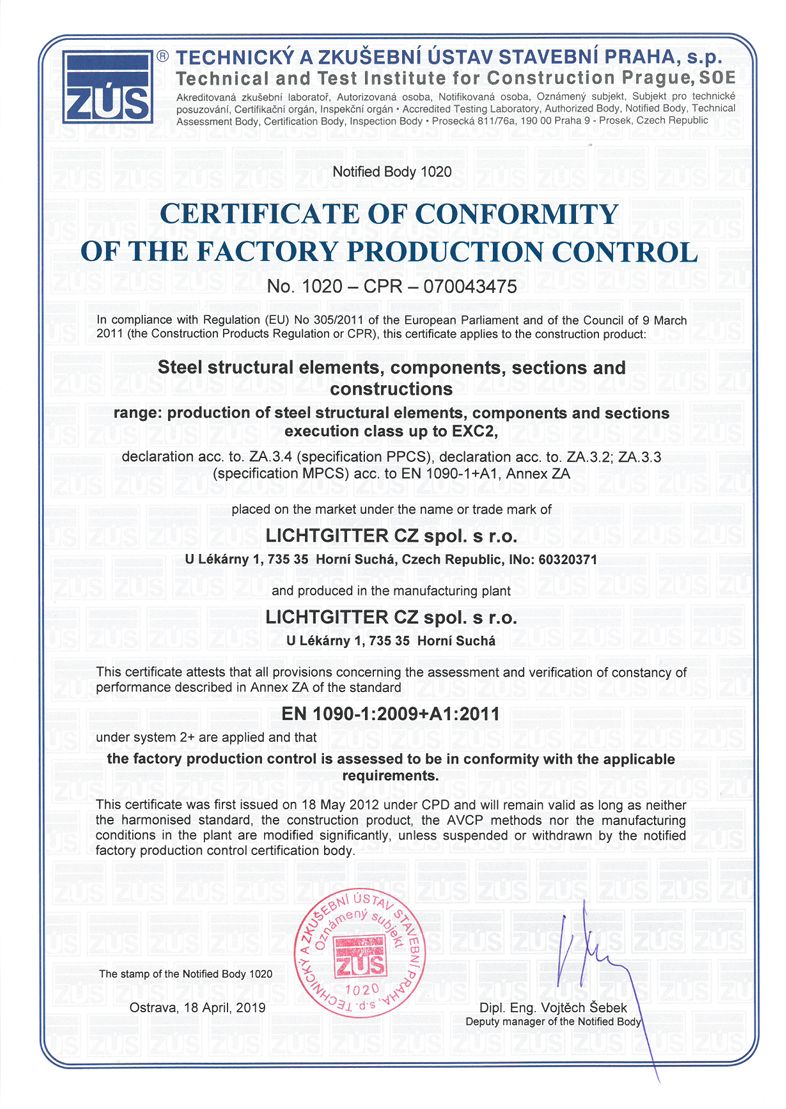 Certifíkát EN 1090-EXC2