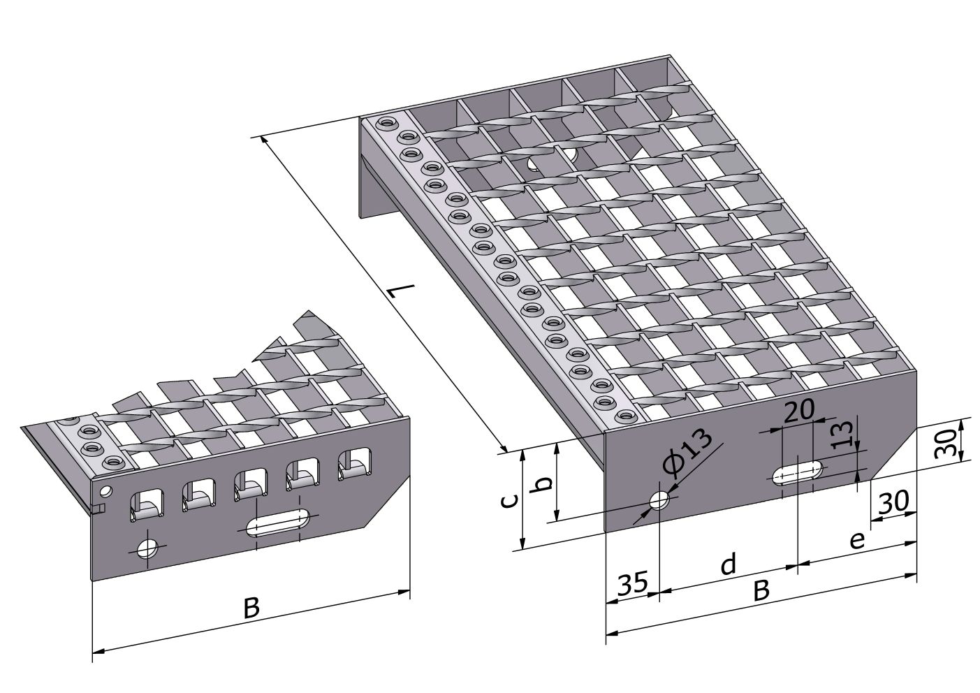 Obr. Schodišťový stupeň, vlevo s alternativním provedení boční desky
