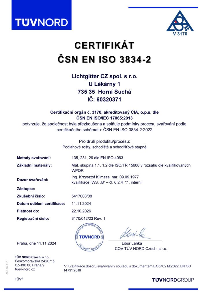 Certifíkát EN ISO 3834-2
