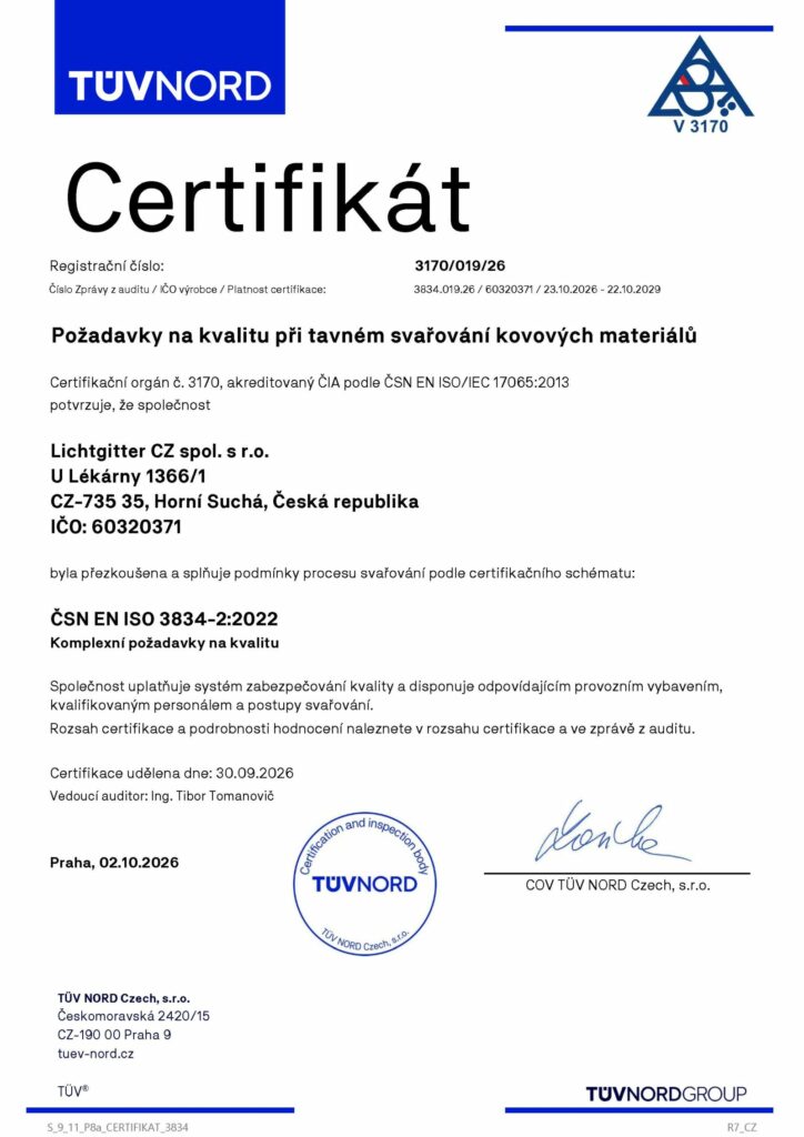 Certifíkát EN ISO 3834-2
